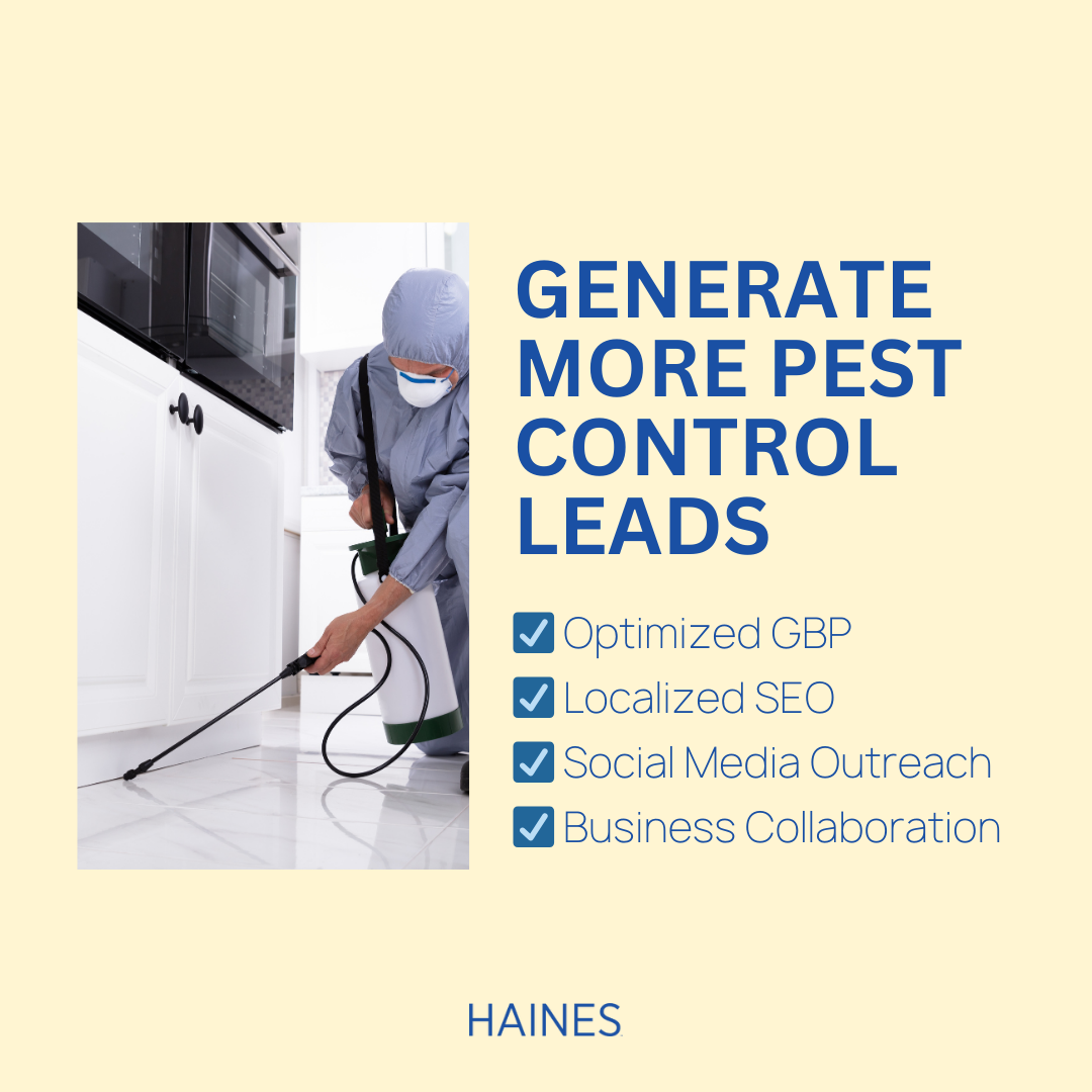 images describes how to generate more pest control leads with an image of a man spraying for bugs